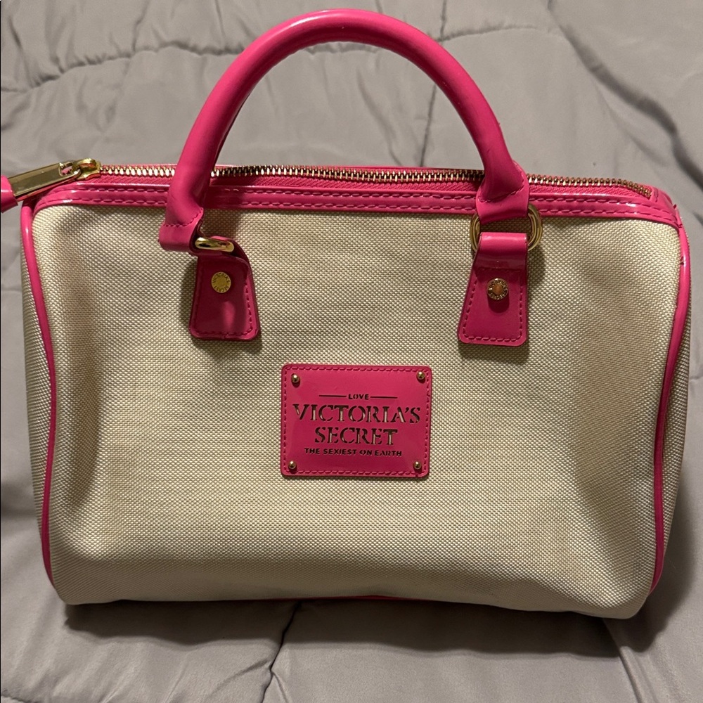 Victoria's Secret Hot Pink and Cream Cosmetic Bag